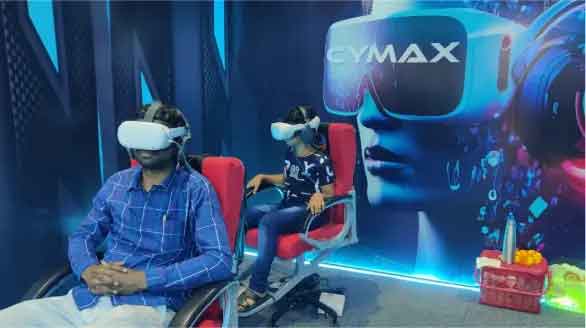 Family experiencing CYMAX VR together